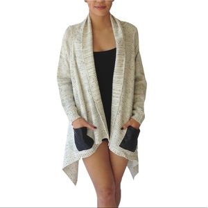 New ASYMMETRICAL CARDIGAN W FAUX LEATHER POCKETS